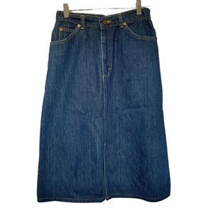 Denim midi skirt, made in USA, vintage 90s, waist 27/28, EUC